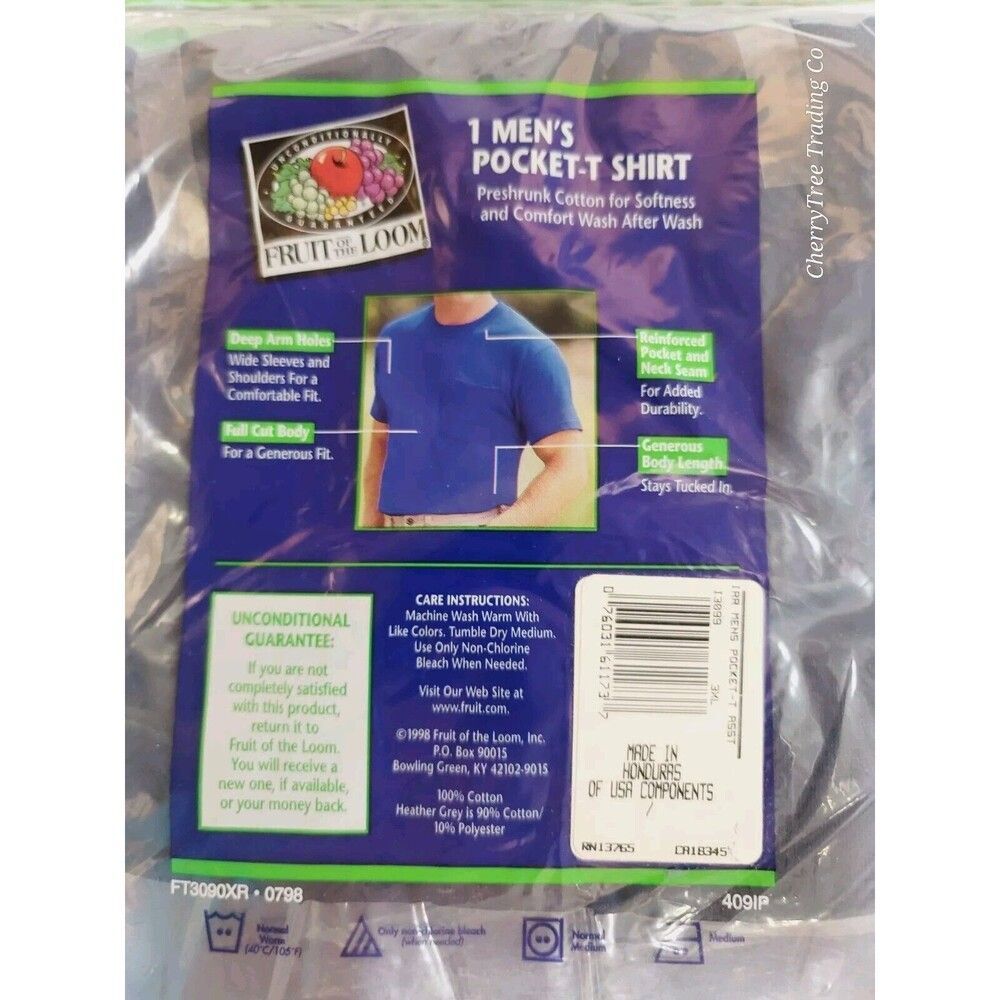 3pk Vintage FRUIT OF THE LOOM Cotton Pocket Tshirt Slightly Imperfect Navy, 3XL - Picture 6 of 10